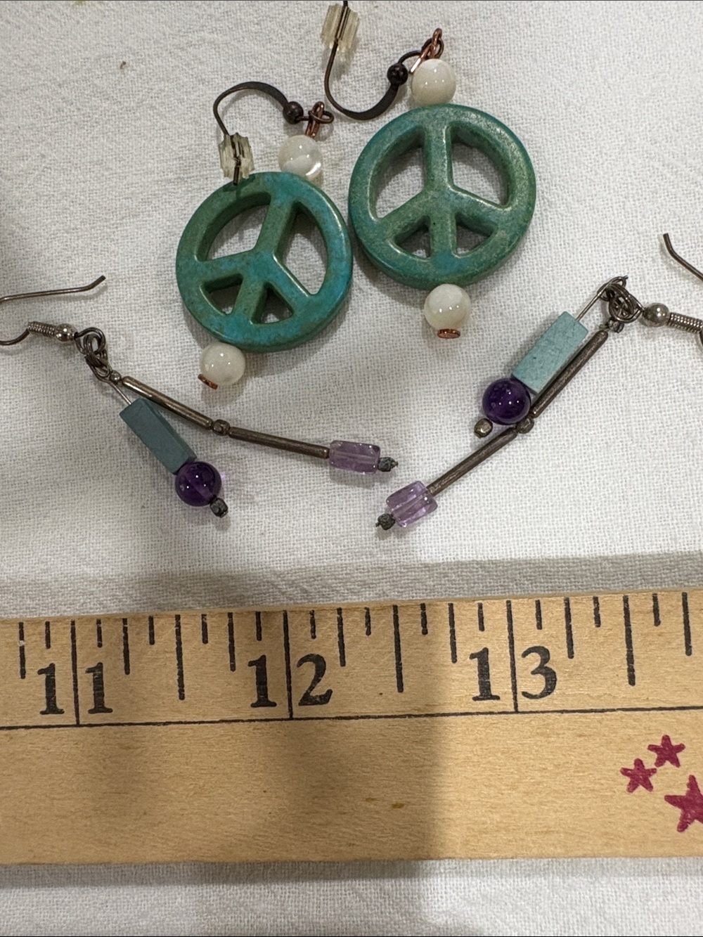 Turquoise Peace Sign and Drop Earrings with amethyst and turquoise Accent Beads